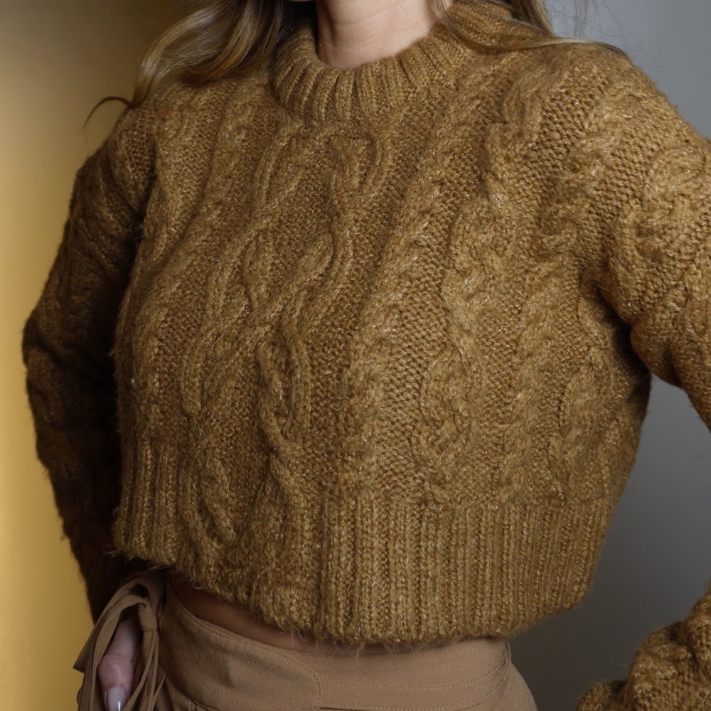 Zara Cable Knit Cropped Sweater - Brown - Picture 4 of 4